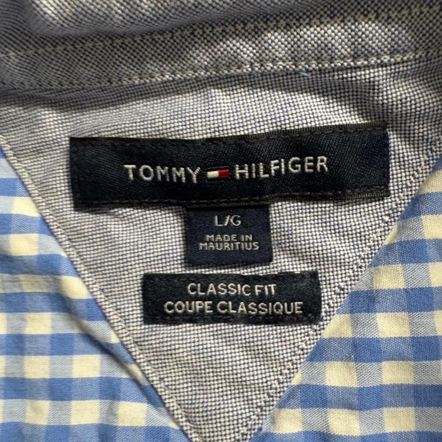Tommy Hilfiger Shirt Mens Large Blue White Gingham Plaid Classic Fit Cotton