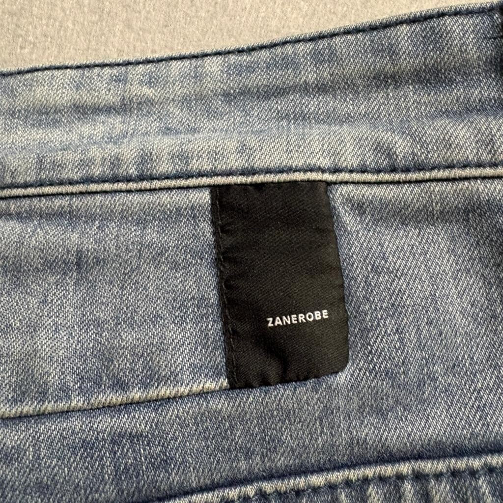 Zanerobe Joe Blow Jeans Mens 32 Blue Denim Stretch Ribbed Cuff Tapered Jogger