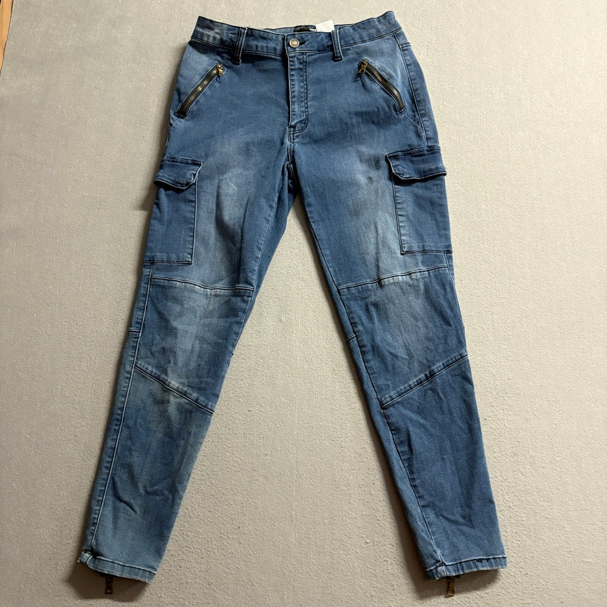 Fashion Nova Cargo Jeans Womens Size 13 Blue Denim Skinny Utility Zipper Ankles