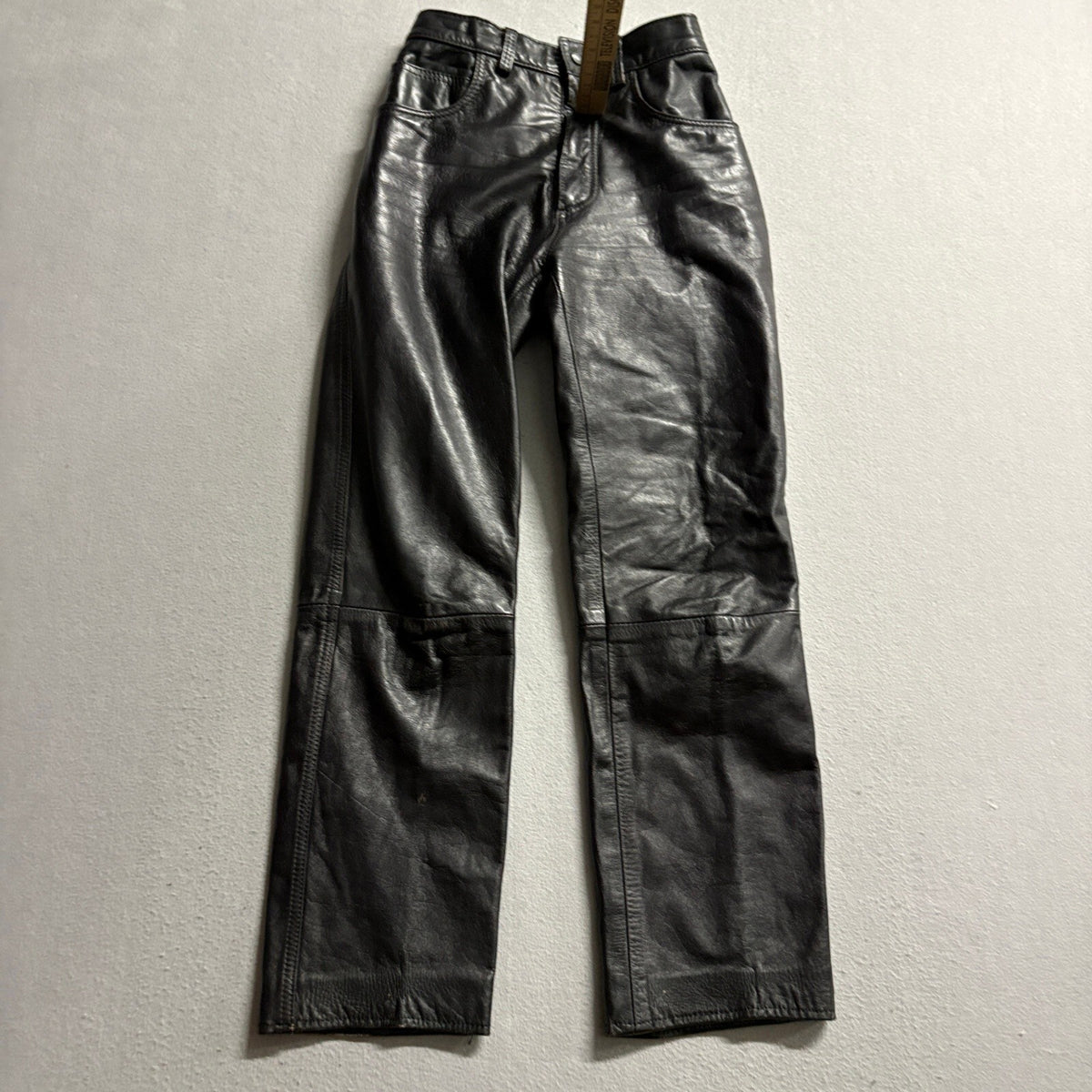 Vintage Black Genuine Leather Pants Womens 3/4 High Rise Straight Leg 90s
