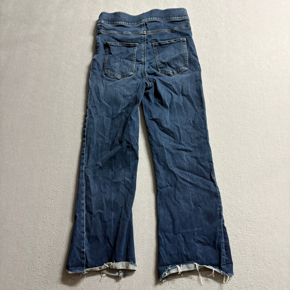 Spanx Flare Jeans Womens Small Blue Denim Pull On Raw Hem Stretch