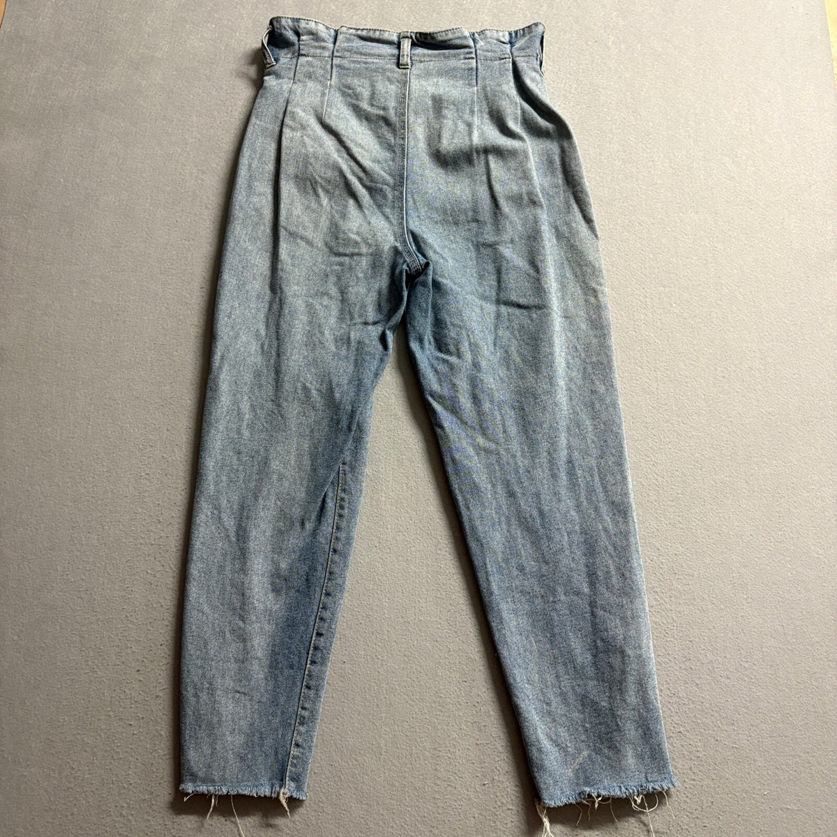 Wild Fable High Rise Mom Jeans Womens Size 6 Blue Denim Pleated Raw Hem Stretch