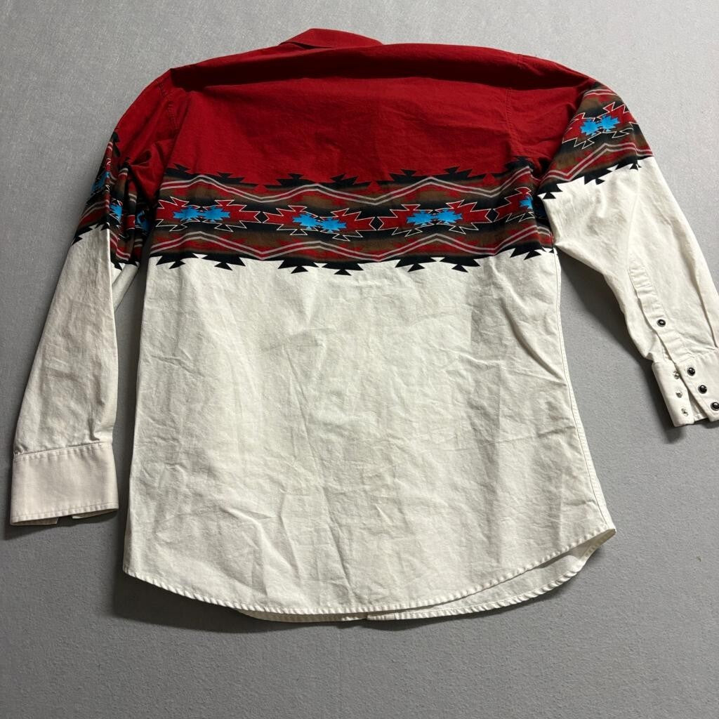 Panhandle Slim Western Pearl Snap Shirt Mens Large Red White Aztec Southwestern