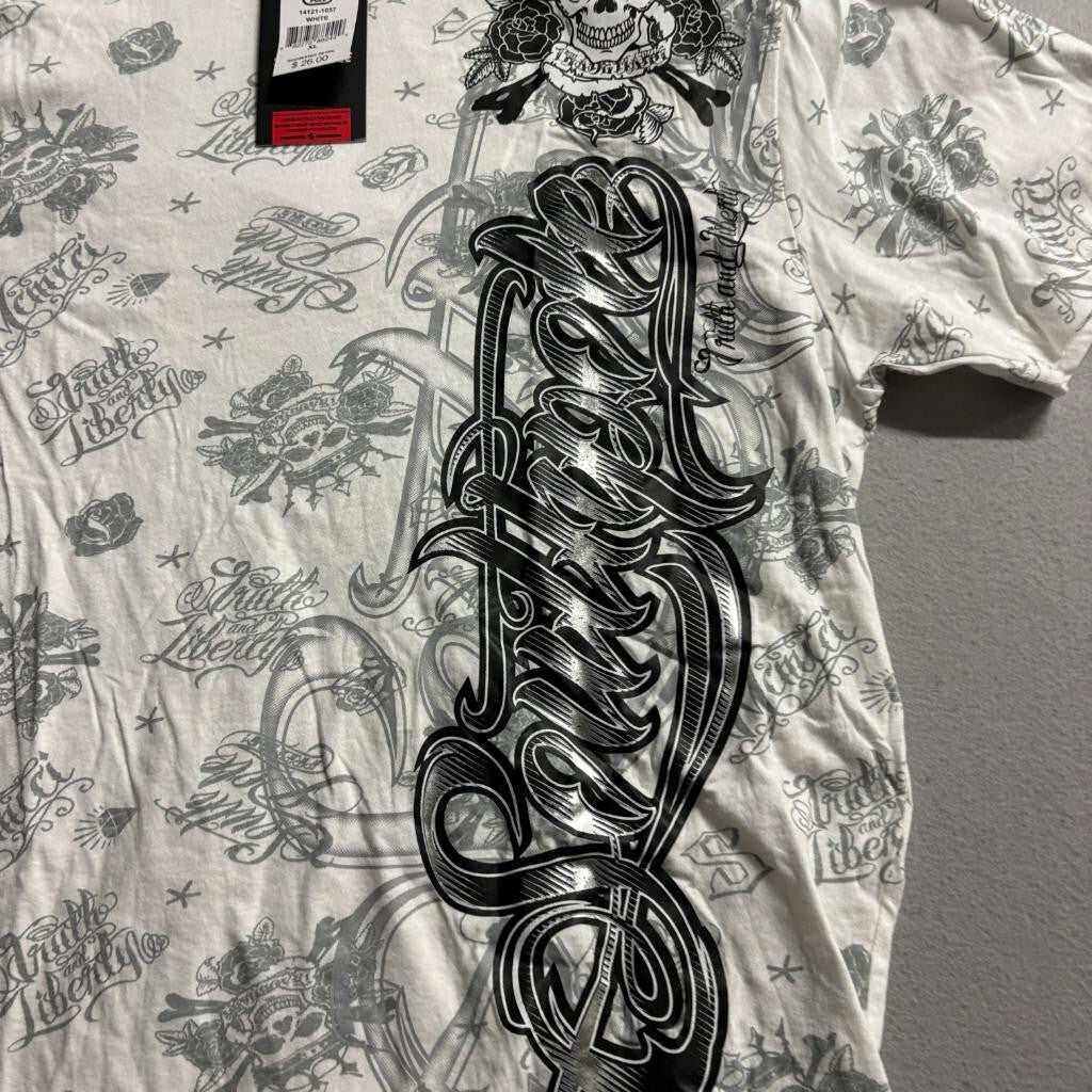 Southpole T-Shirt Mens XL White All Over Print Skull Tattoo Graphic Y2K New