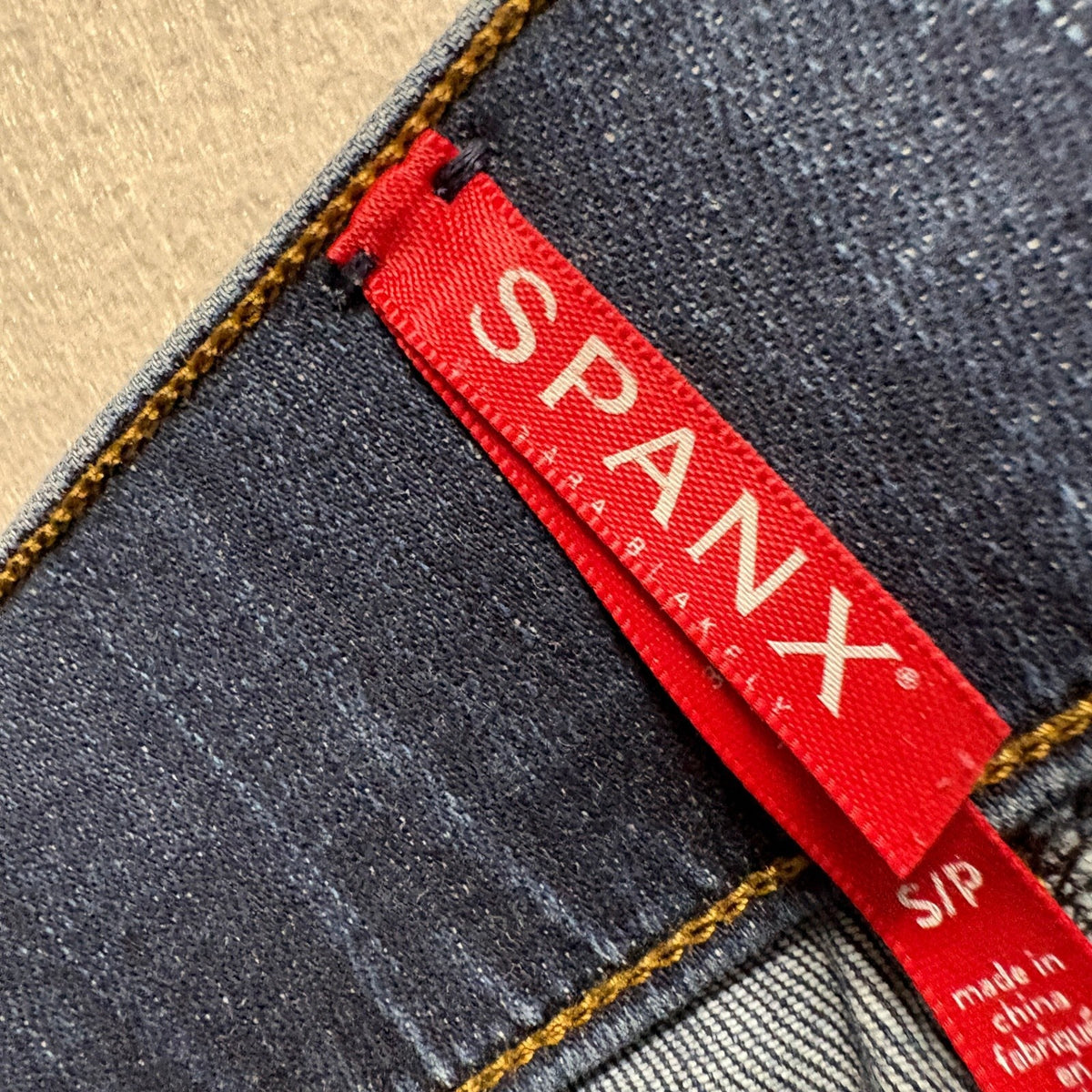 Spanx Flare Jeans Womens Small Blue Denim Pull On Raw Hem Stretch