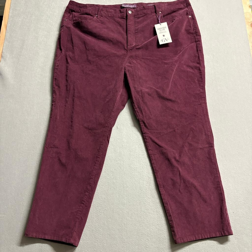 Gloria Vanderbilt Amanda Slim Corduroy Pants Womens 26W Purple Huckleberry New
