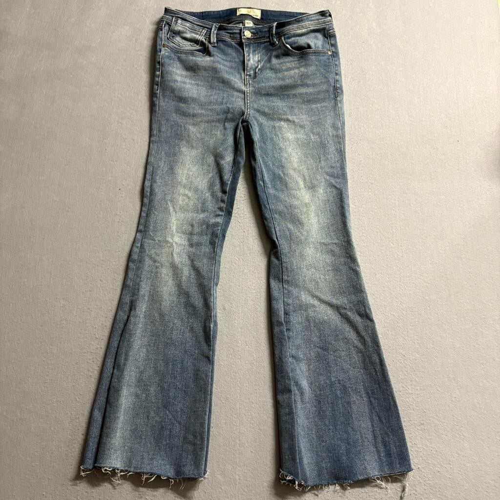 Austin Landing Flare Jeans Womens 9/29 Blue Denim Raw Hem Stretch High Rise