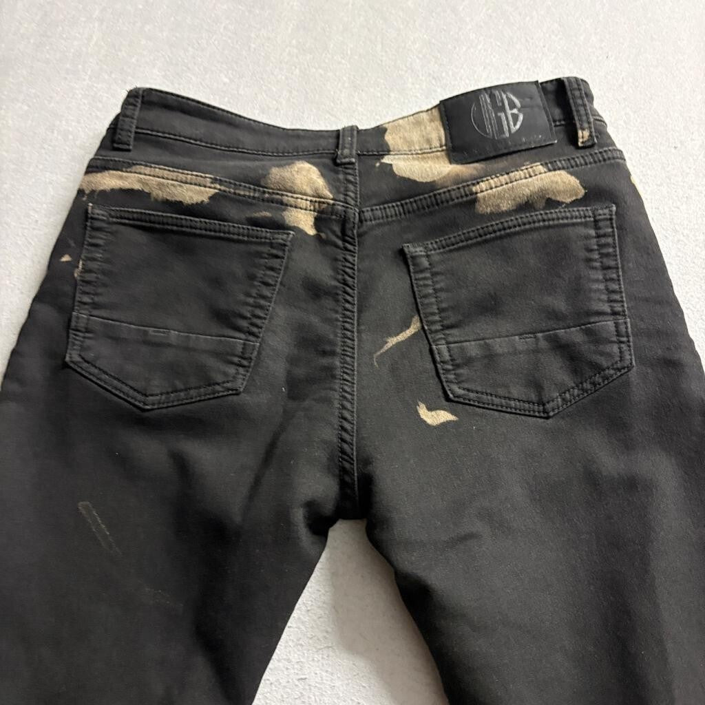 Vintage Genes Black Slim Fit Bleach Splatter Jeans Mens 30x30 Cotton Blend