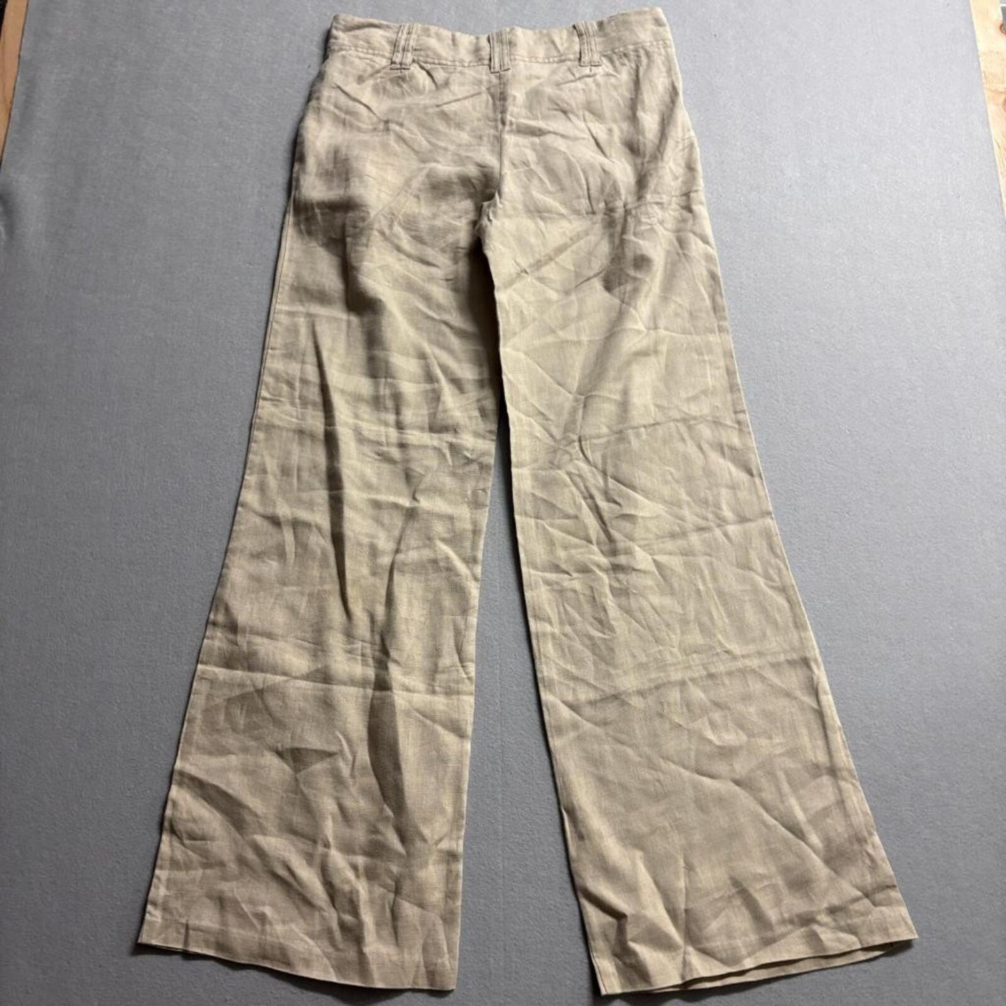 Unit USA Women's Beige 100% Linen Wide Leg Pants Size Large Flat Front Casual