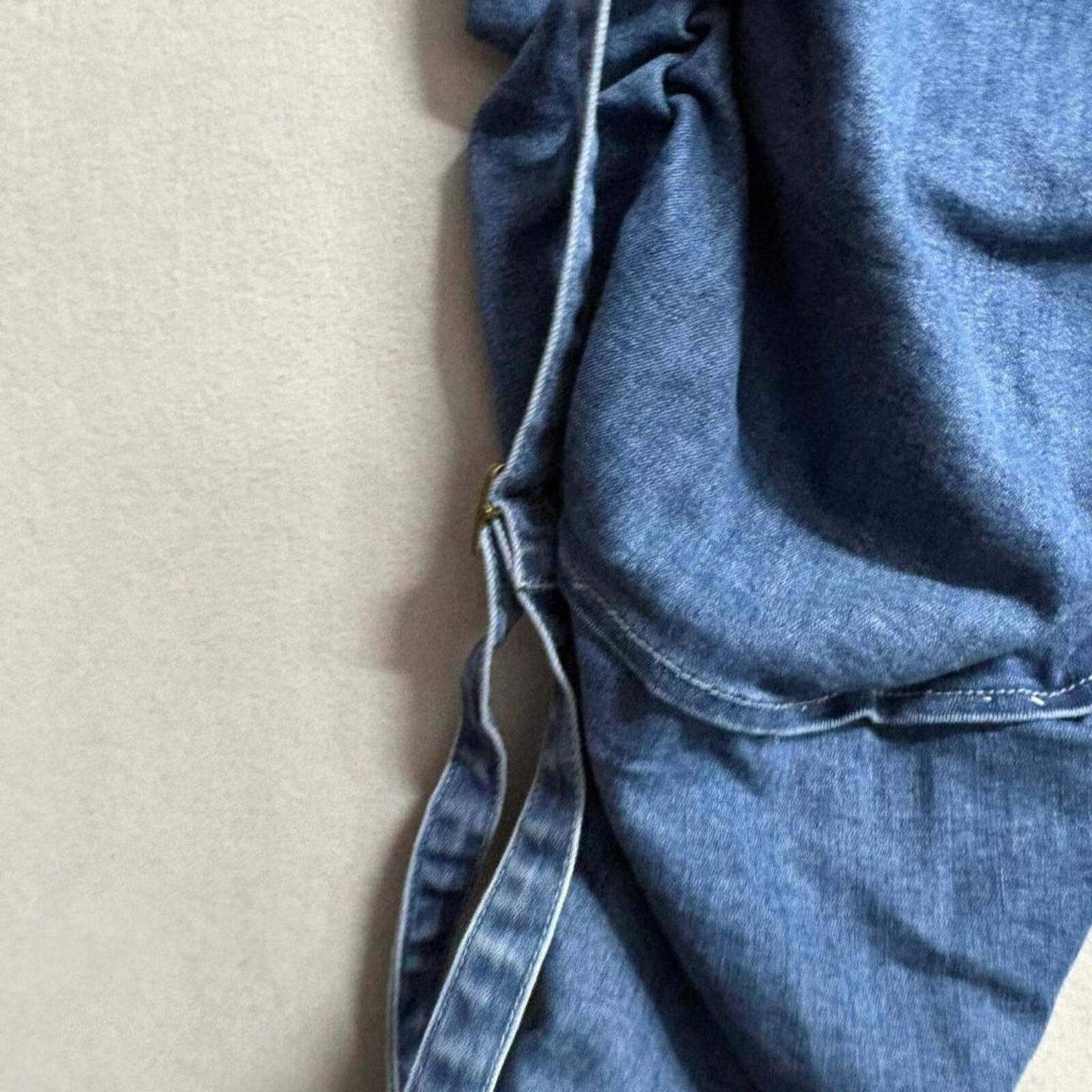 Fashion Nova Ruched Stacked Jeans Womens Size 13 Blue Denim Buckle Strap CJ14