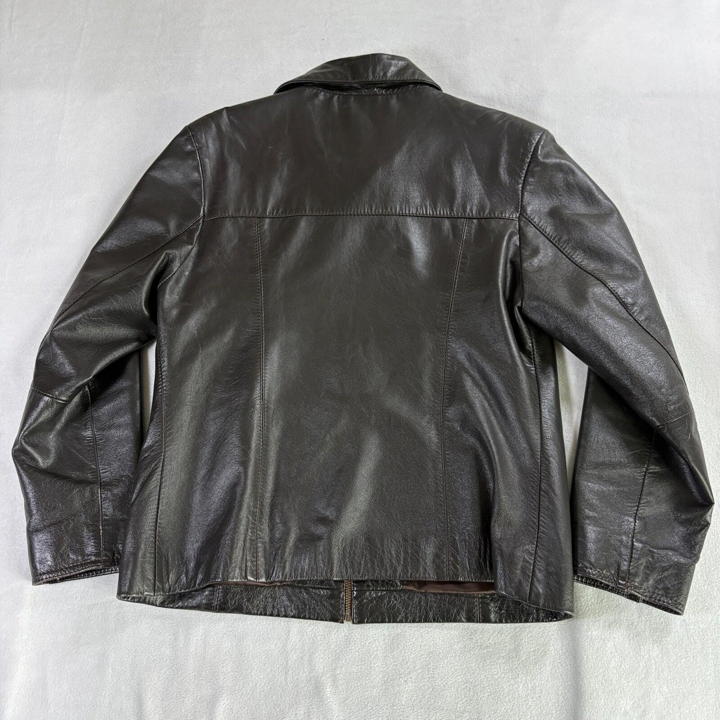 Vintage Leather Jacket Zip Up Minimalist Brown Mens 40 Fits Like X Classic