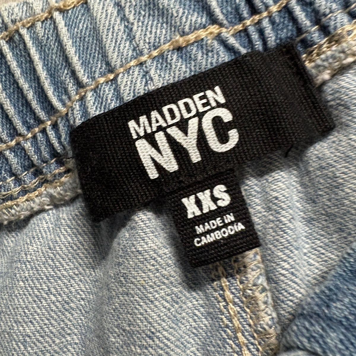 Madden NYC Cargo Jeans Womens XXS Blue Denim Elastic Waist Drawstring Wide Leg