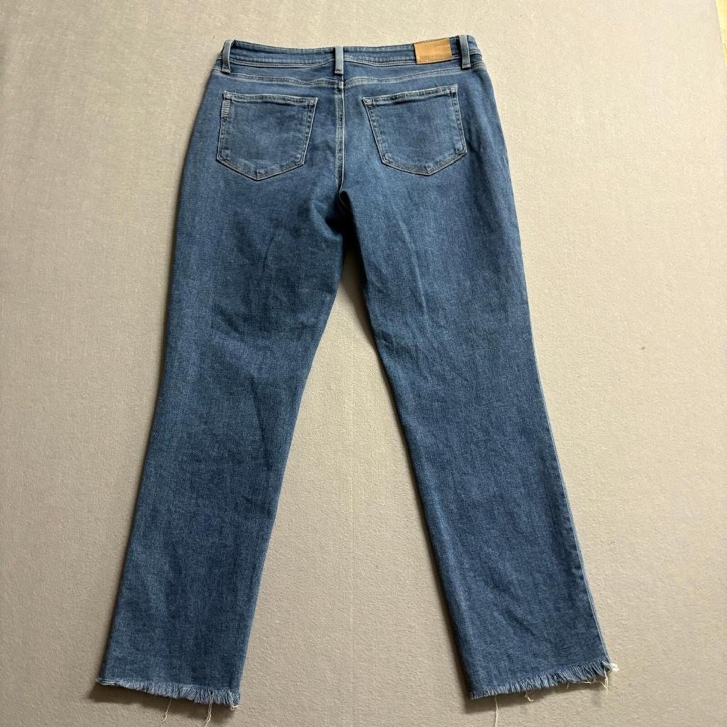 Paige Brigitte Crop Jeans Womens 29 Blue Denim Raw Hem Straight Leg Stretch