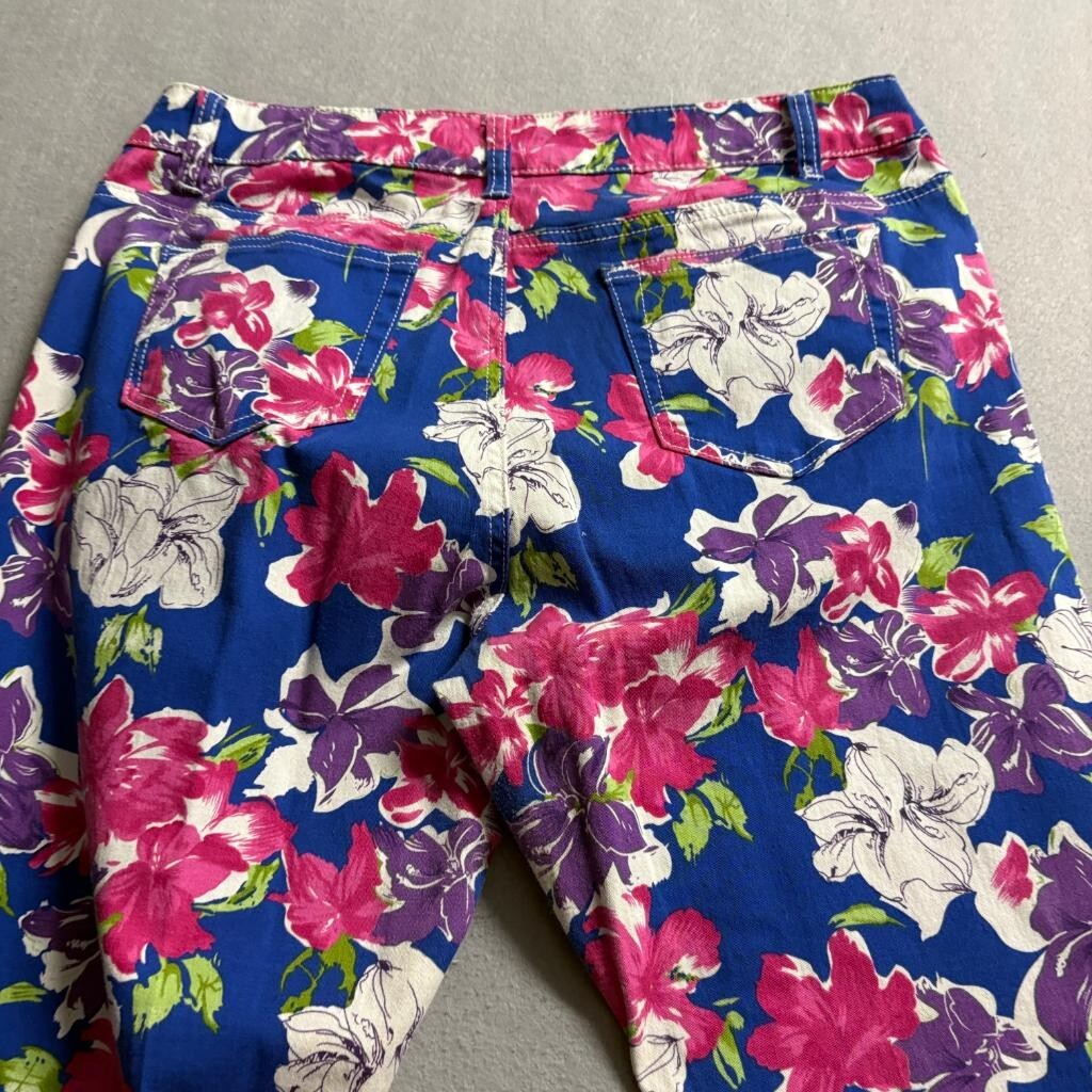 I & P Jeans Wear Floral Skinny Pants Womens Size 17 Blue Pink Purple Stretch