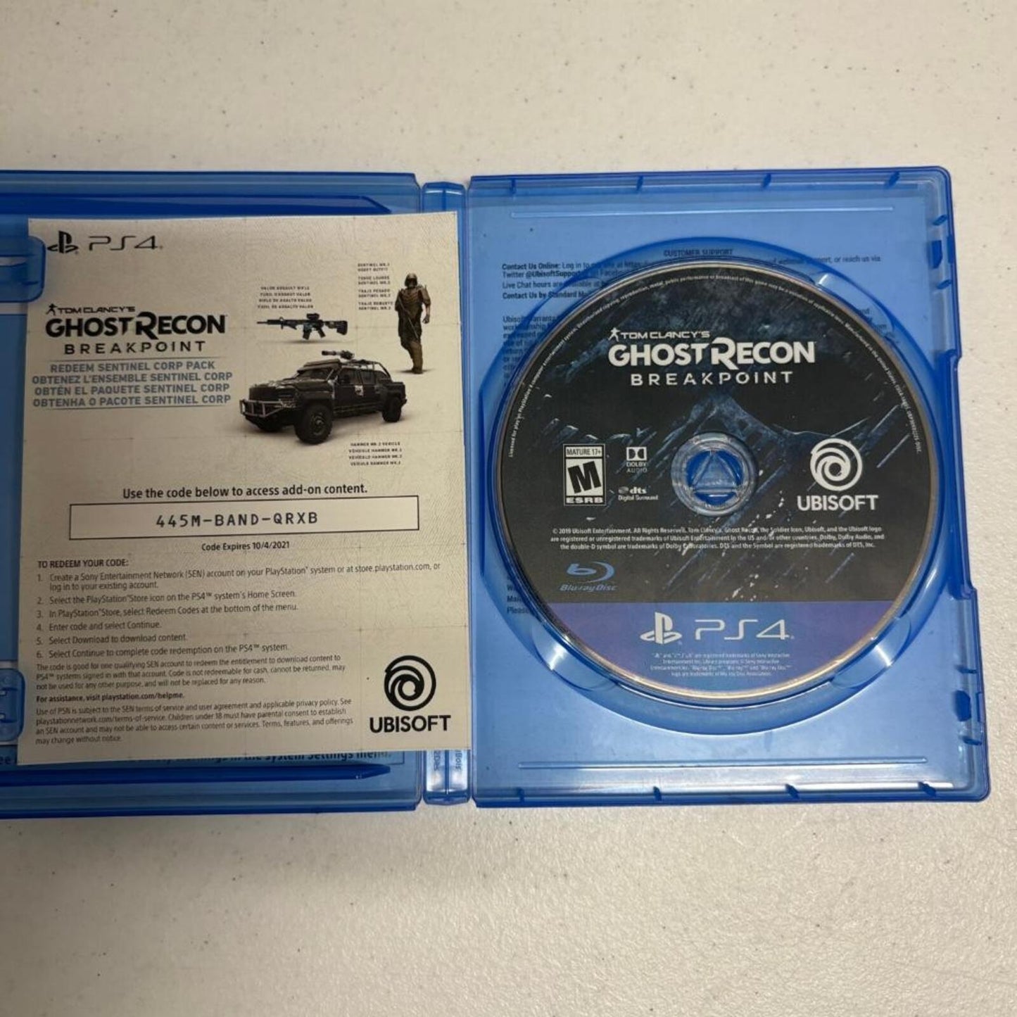 Tom Clancy's Ghost Recon Breakpoint PS4 PlayStation 4 Ubisoft Game Disc Case