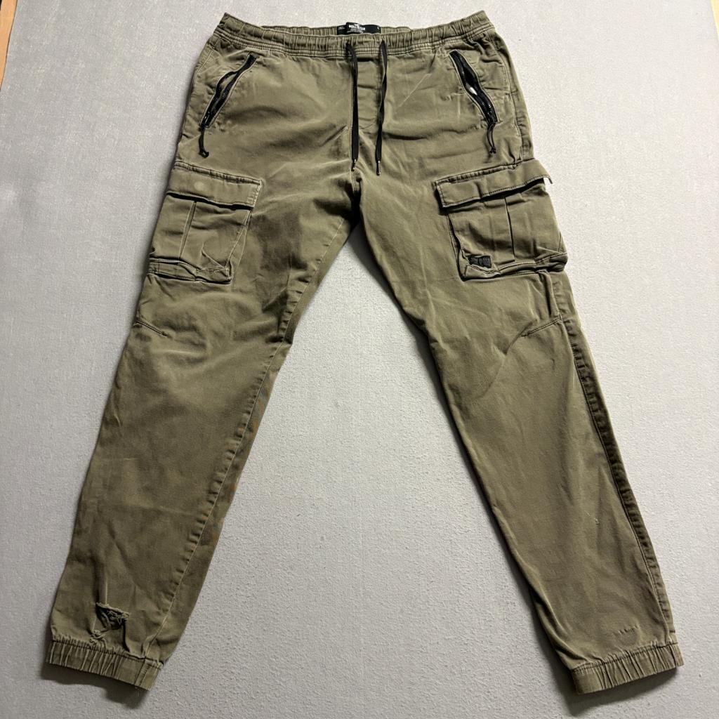 Hollister Advanced Stretch Skinny Jogger Cargo Pants Mens Large Green Distressed