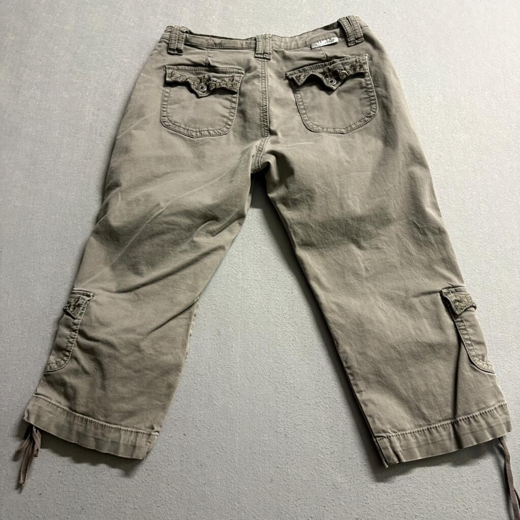 Ethyl Womens Cargo Capri Pants Size 6 Gray Cotton Blend Drawstring Hem Utility