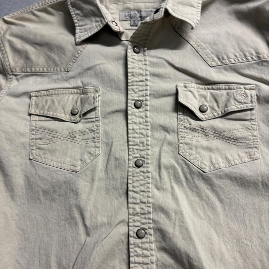 Blue Ranchwear Western Shirt Mens Small Beige Cotton Blend Snap Button Up