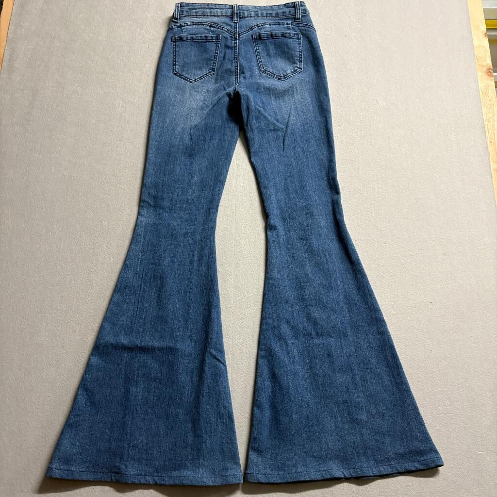 Shein Women High Rise Extreme Flare Bell Bottom Jeans Blue Denim Size S 26x31