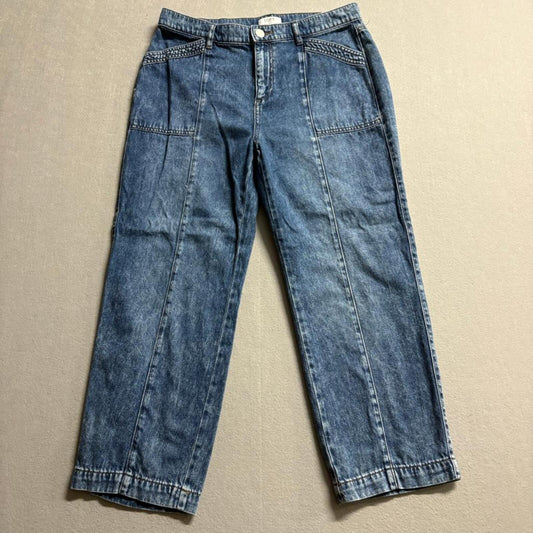 Loft Outlet Petite Jeans Womens Size 8P Blue Acid Wash Wide Leg Crop Denim