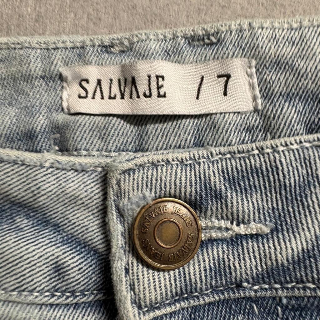 Salvaje Womens Cargo Jeans Size 7 Light Wash Blue Denim Wide Leg High Rise