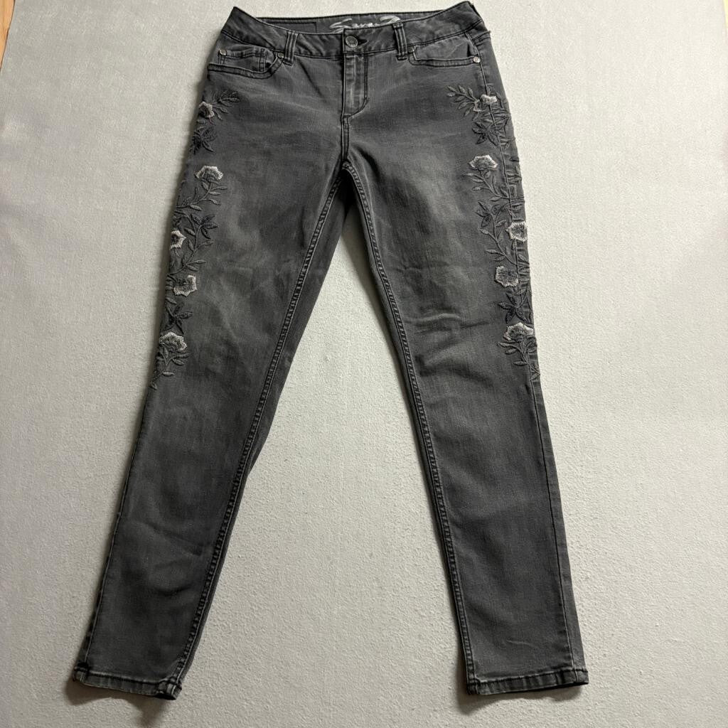 Seven7 Womens Gray Embroidered Floral Skinny Jeans Size 6 Stretch Denim