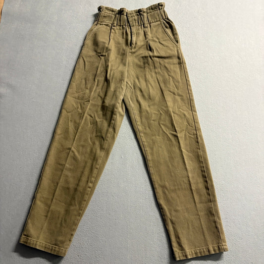 Forever 21 Paperbag Waist Pants Womens Small Brown Olive Green High Rise Tapered