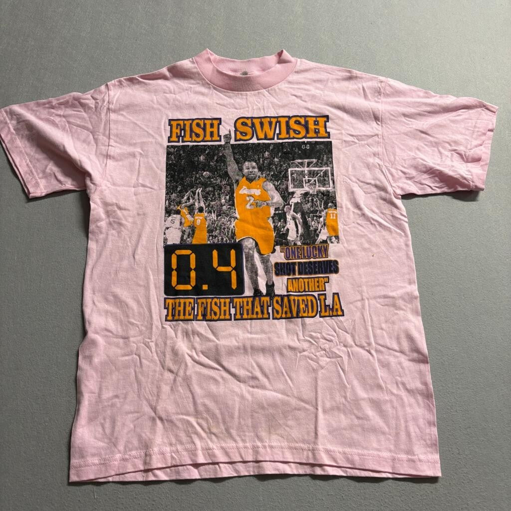 Vintage Derek Fisher 0.4 Shot Lakers T-Shirt Mens XL Pink American Activewear