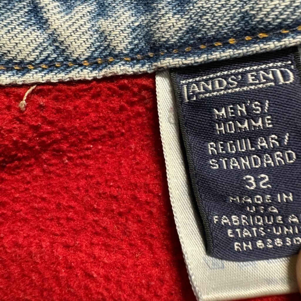 Vintage Lands End Fleece Lined Jeans Mens 32 Made in USA Red Fleece Denim Blue
