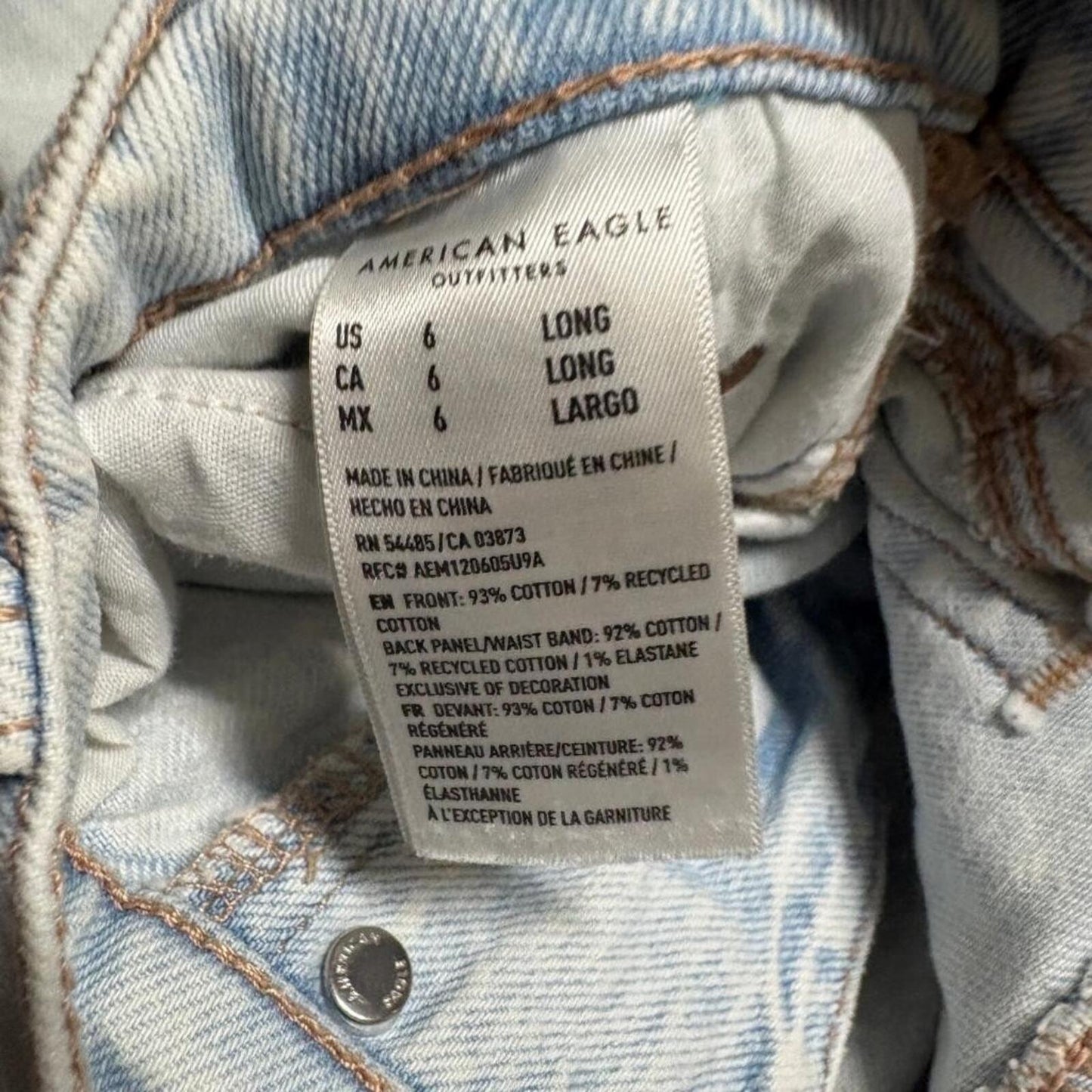 American Eagle Strigid Jeans Womens 6 Long Light Wash High Rise Wide Leg Denim