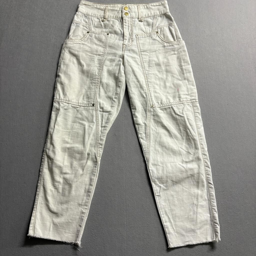 FRAME Denim Women 25 Ecru Cotton Utility Cargo Carpenter Pants Raw Hem Off White