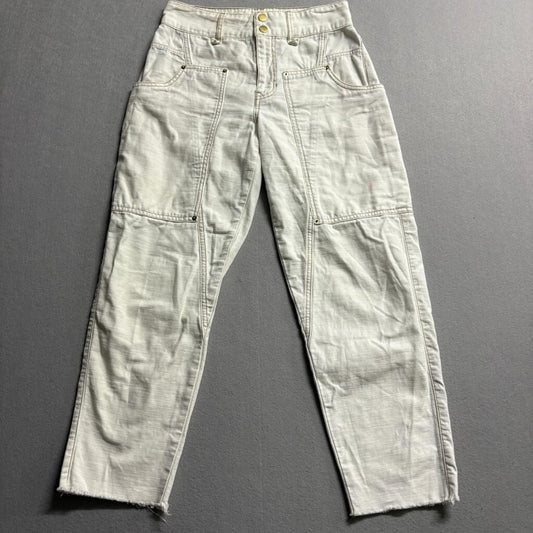 FRAME Denim Women 25 Ecru Cotton Utility Cargo Carpenter Pants Raw Hem Off White