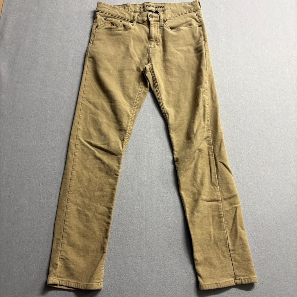 US Polo Assn Pants Mens 30x32 Tan Corduroy Stretch Slim Straight Chino Five