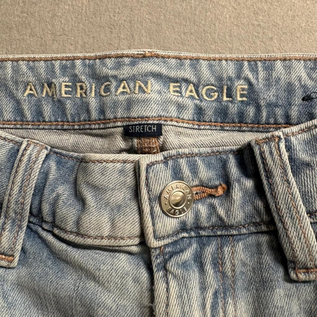 American Eagle Distressed Wide Leg Jeans Womens Size 4 Light Wash Stretch Denim