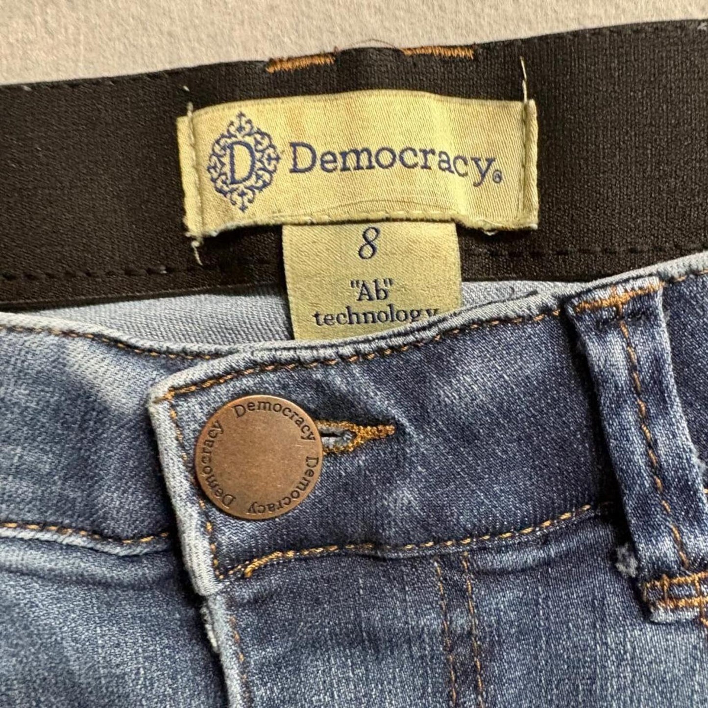 Democracy Ab Technology Skinny Jeans Womens Size 8 Blue Raw Hem Stretch Denim