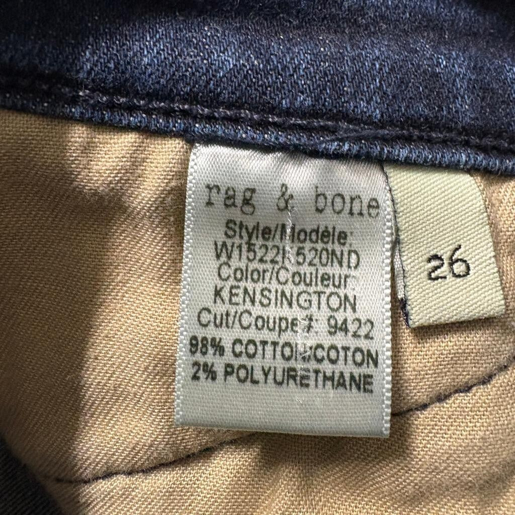 Rag & Bone Kensington Skinny Jeans Womens 26 Blue Denim Moto Zipper Ankle