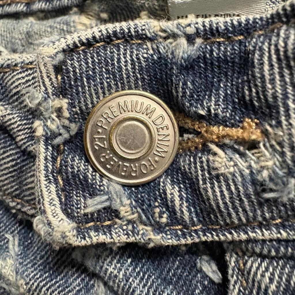 Forever 21 Premium Denim Distressed Jean Shorts Womens 26 Blue Cut Off Bermuda