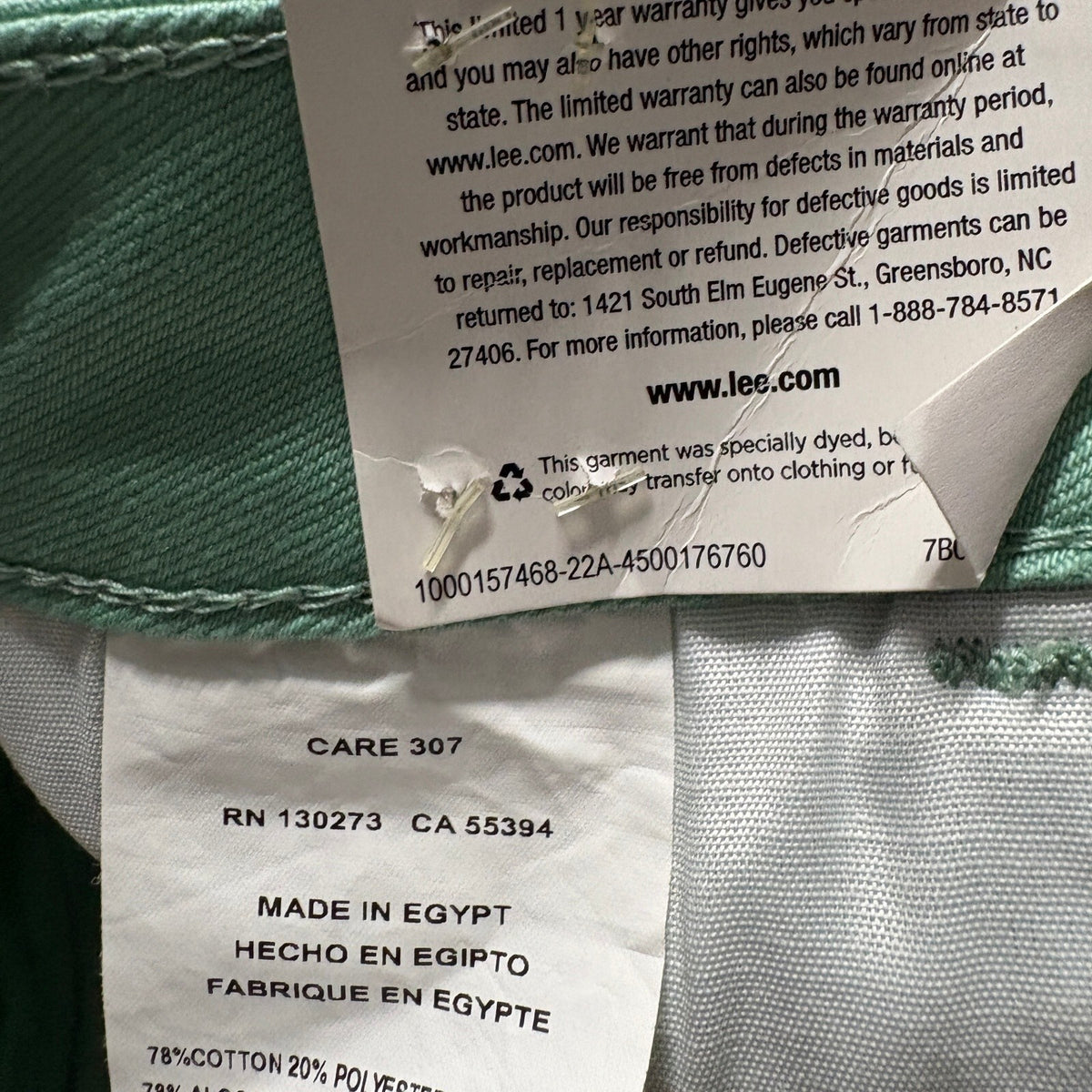 Lee Capri Pants Womens 22M Palm Green Mid Rise Regular Fit Stretch Denim New