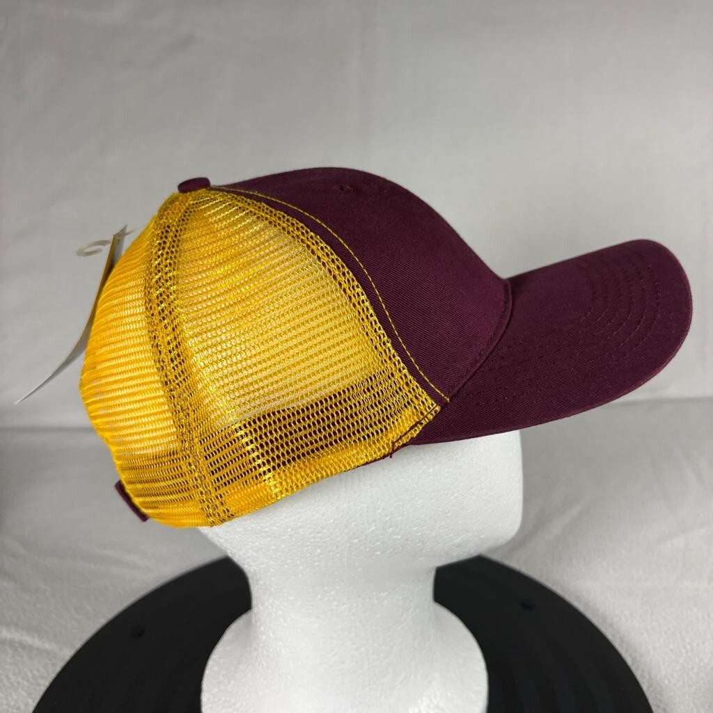 ML Caps The Duke Maroon Gold Mesh Back Trucker Hat Snapback Blank Cap New