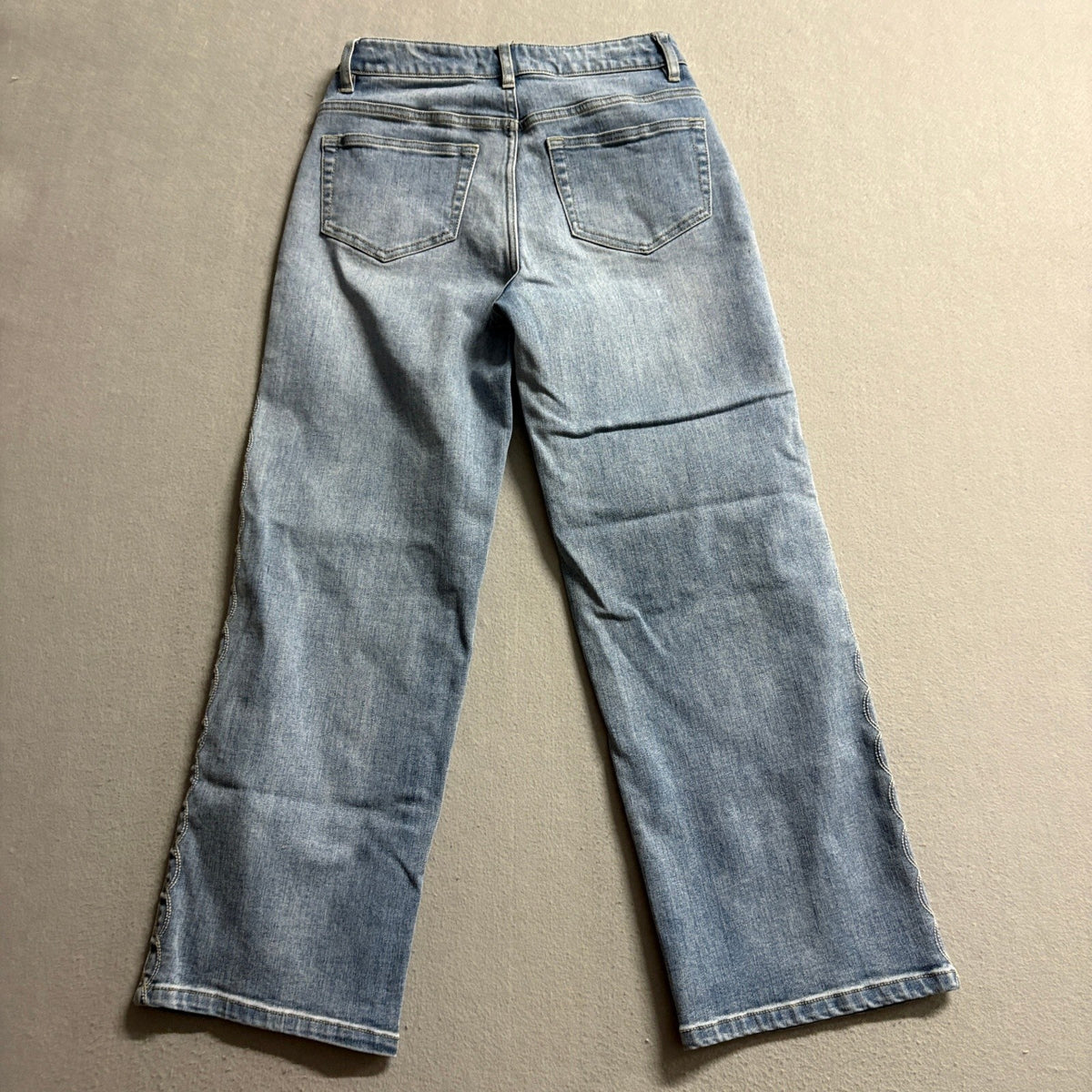 OAT New York Scallop Trim Wide Leg Jeans Womens Size 2 26 Blue Denim High Rise