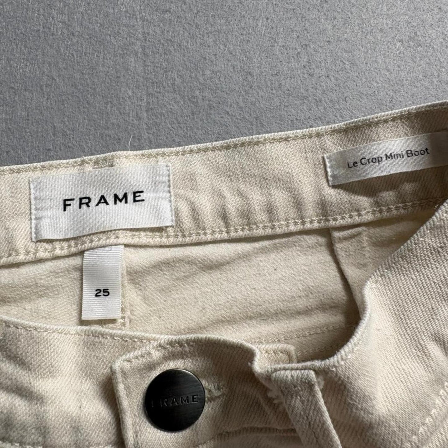 FRAME Le Crop Mini Boot Jeans Womens 25 White Beige Colorblock Raw Hem Stretch