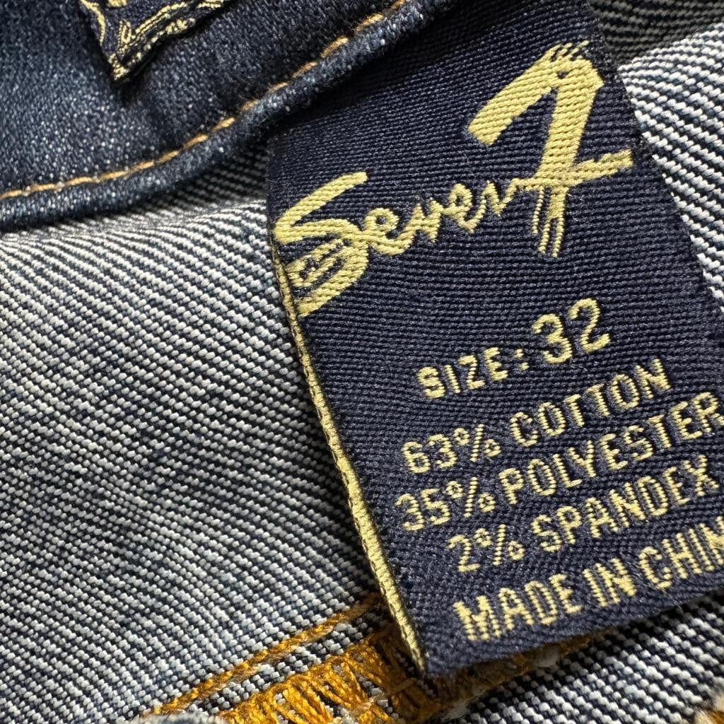 Seven7 Cuffed Crop Jeans Womens Size 32 Blue Denim Stretch Straight Leg