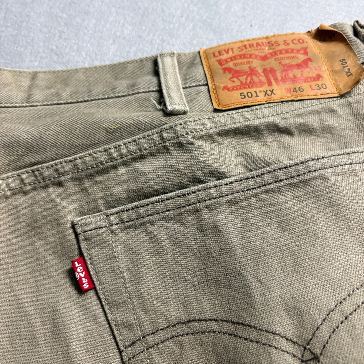 Levis 501 Button Fly Jeans Mens 46x30 Brown Denim Straight Leg Pants Mexico
