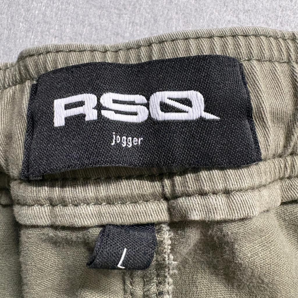 RSQ Jogger Pants Mens Large L Olive Green Cotton Stretch Elastic Waist Cuffed