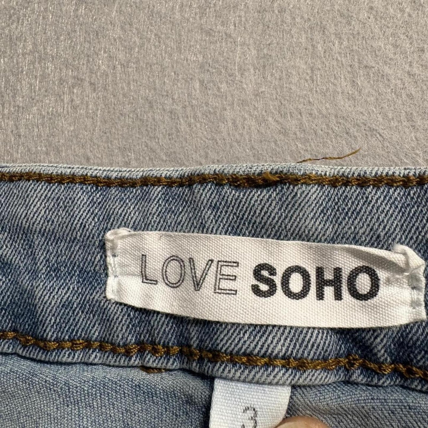 Love Soho Lace Up Side Jeans Womens Size 3 Light Wash Wide Leg Denim Stretch