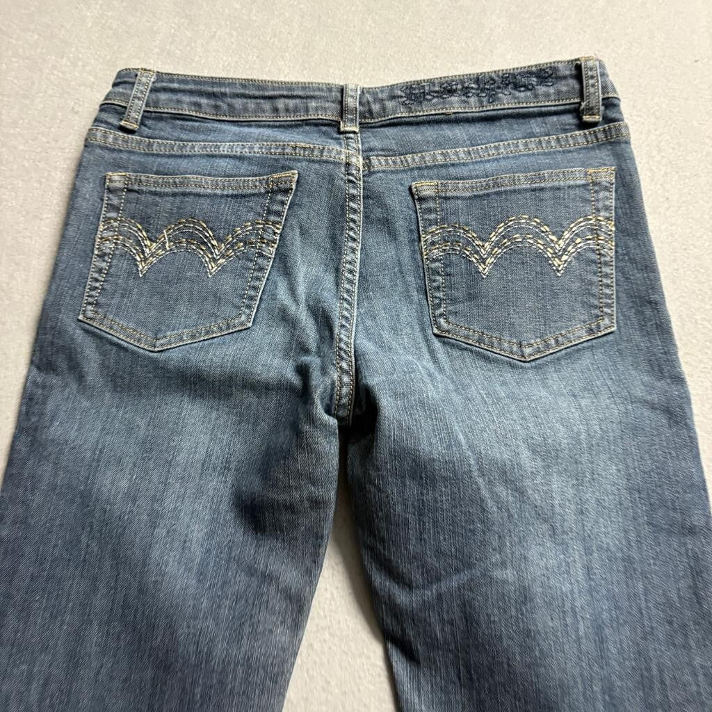 Machine Nouvelle Mode Jeans Womens Size 7 Blue Denim Straight Leg Embroidered