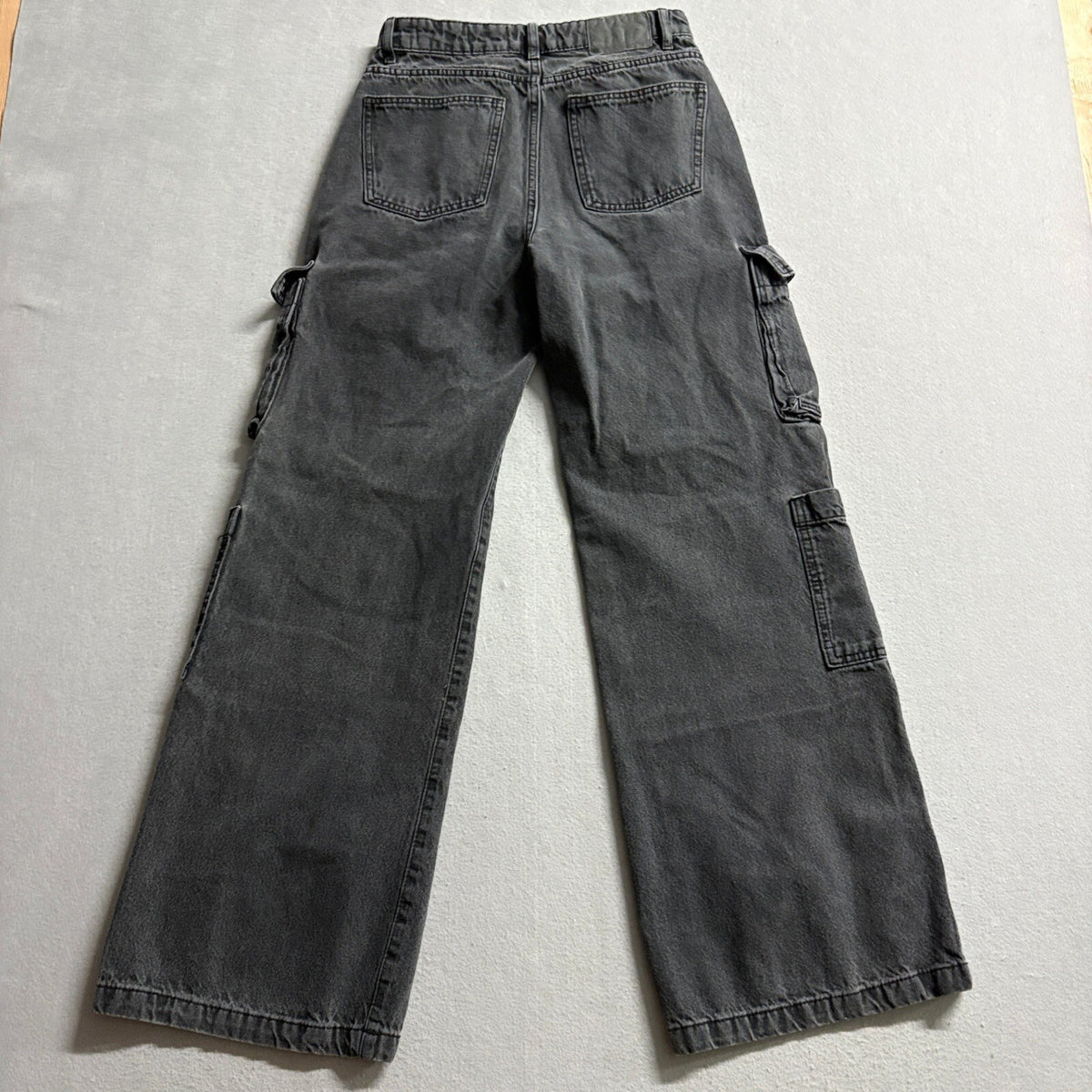 Cotton On Cargo Wide Leg Jeans Womens Size 4 US Black Denim Utility Pants