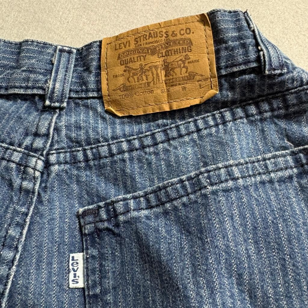 Vintage Levis 90s White Tab Striped Jeans Womens 16 Medium Wash High Rise Mom