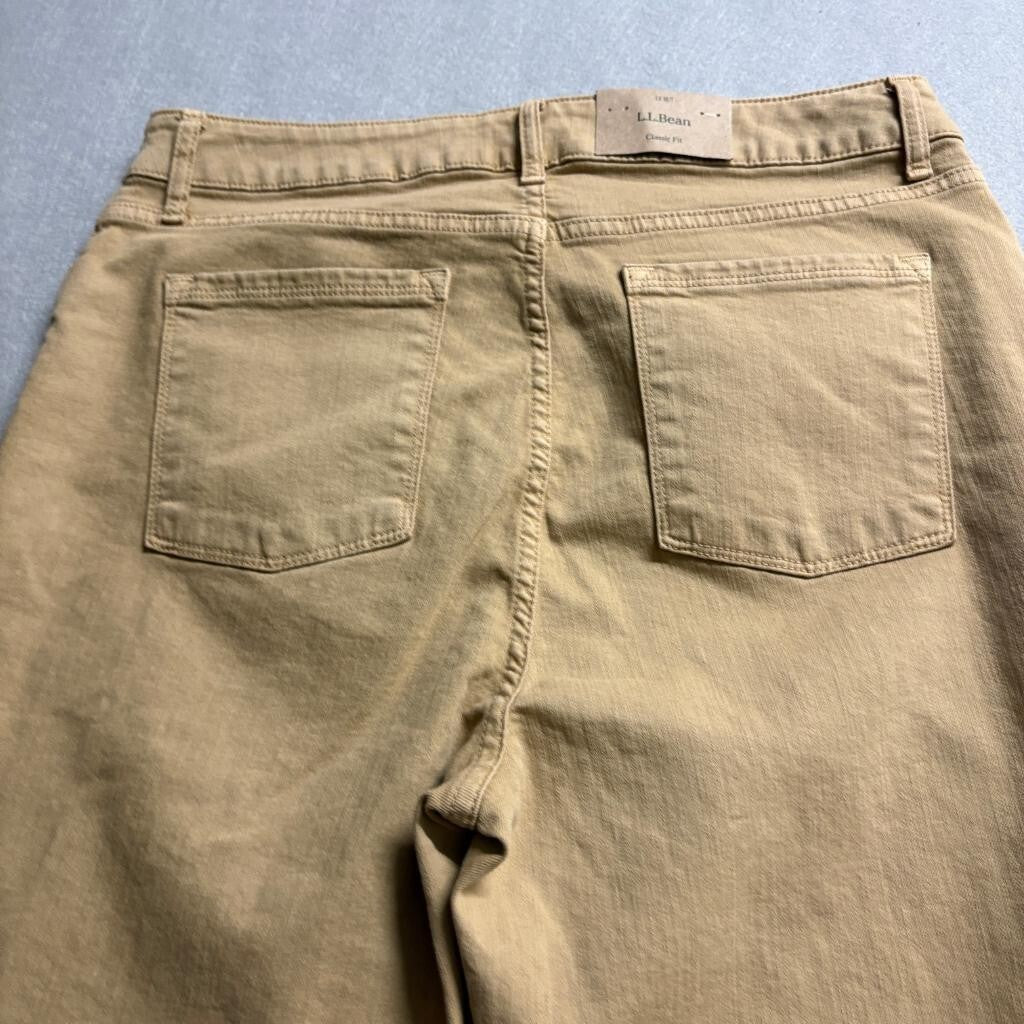 LL Bean True Shape Denim Jeans Womens 14 MT Tan Classic Fit Straight Leg NWT