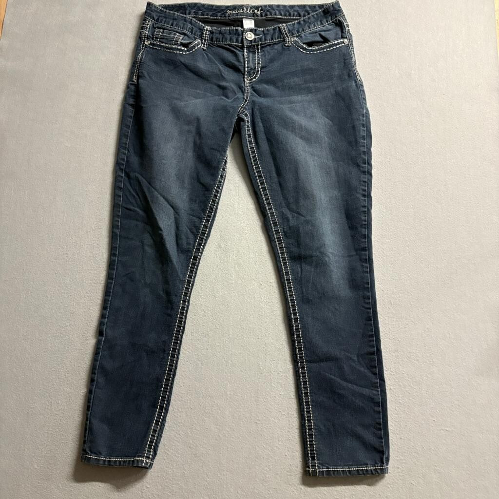 Maurices Skinny Jeans Womens XL Dark Wash Thick Stitch Stretch Denim Blue